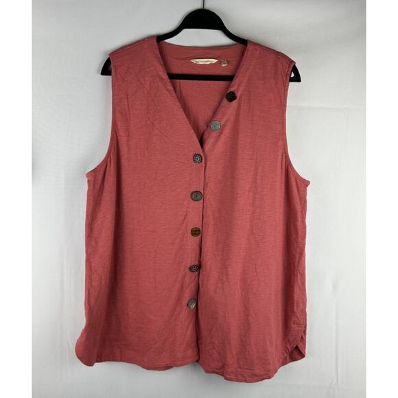 Soft Surroundings Sleeveless Top Sz 1X Pink Funky Buttons Art To Wear - Picture 1 of 6